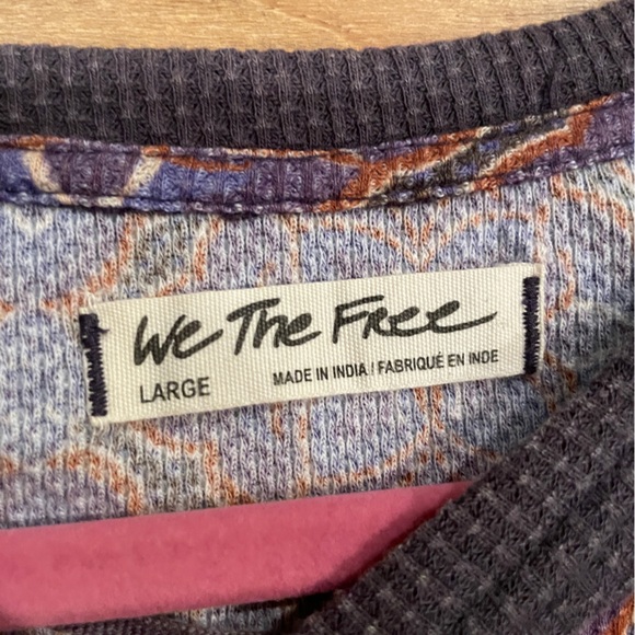 Free People We the Free Thermal Henley Patchwork patterned long sleeve top L - Picture 7 of 11
